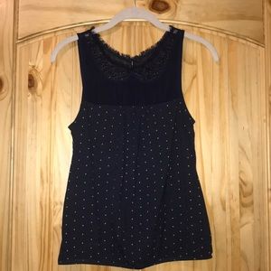 American Eagle navy blue polka dot top